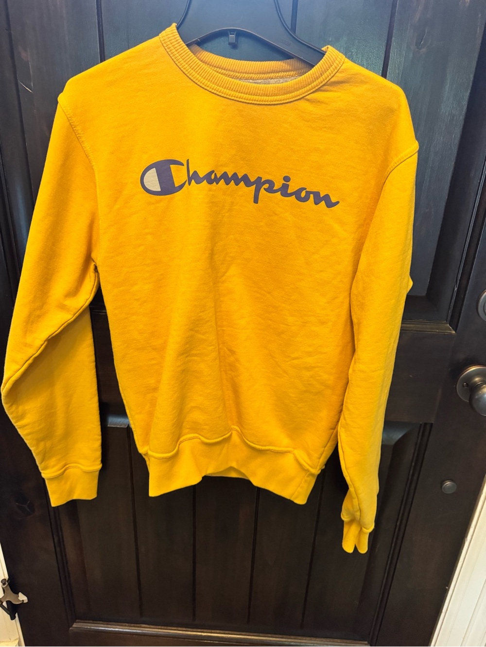 Champion Mustard Yellow Crewneck Sweatshirt with Navy Logo
